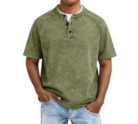 Foweknow Poloshirt Herren Kurzarm Retro Rundhalsausschnitt Polohemd Baumwolle Kragen Einfarbig Kurzarmshirt Gewaschenes Used-Look Sommershirt Kurzarm Atmungsaktiv Gym Shirt Lässig Freizeit Top