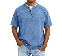 Foweknow Poloshirt Herren Kurzarm Retro Rundhalsausschnitt Polohemd Baumwolle Kragen Einfarbig Kurzarmshirt Gewaschenes Used-Look Sommershirt Kurzarm Atmungsaktiv Gym Shirt Lässig Freizeit Top