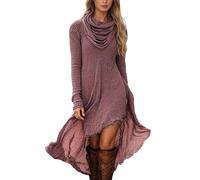 Foweknow Pulloverkleid Damen Lange Boho Vintage Kleid Western Cowgirl Pullikleid V-Ausschnitt Mini Chiffon Kleider Casual Herbstkleid Freizeitkleid Langarm Elegant Pullover Kleid