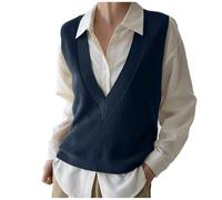 Foweknow Pullunder Damen Ärmellos V-Ausschnitt Strickweste Pullover Einfarbig Strickpullover Casual Strickpulli Damen Herbst Winterpullover Sleeveless Elegant Sweater Business Freizeit Vest