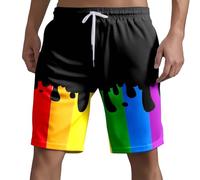 Foweknow Regenbogen Kurze Hosen Herren Gay Pride Rainbow Flag Sportshorts Freizeitshorts Atmungsaktiv LGBTQ Pride Stolzmonat Sweatshorts Mit Kordelzug Hawaii Strandhosen Laufshorts