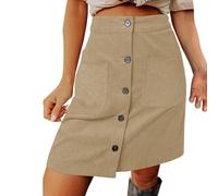 Foweknow Rock Damen Cordrock A Linie Knielang Minirock Cord Hohe Taille Elegant Wollrock Kordkleid Mit Knopf Midi Winter Schmale Passform Wickelrock Lässiges Bleistiftrock Freizeitrock