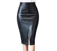 Foweknow Rock Damen Pu Leder Röcke Hohe Taille Midirock Figurbetont Lang Stretch Kunstleder Bleistiftrock Festlich Party Büro Skirt Freizeitrock Vintage Business Arbeitsrock Sommerrock