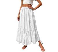 Foweknow Rock Damen Sommer Maxiröcke Lang A-Linie Elastische Hoch Taille Midirock Freizeitrock Leicht Und Luftig Einfach Strandrock Einfarbig Casual Damenrock Elegant Sommerröcke