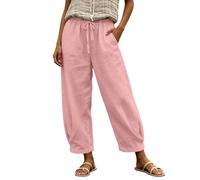 Foweknow Sommerhose Damen Leicht Einfarbig Freizeithose Sommer Casual Baumwolle Leinen Stoffhose Stretch Straight Leg High Waist Linen Pants Mit Taschen Lockere Luftig Musselin Hose
