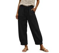 Foweknow Sommerhose Damen Leicht Einfarbig Freizeithose Sommer Casual Baumwolle Leinen Stoffhose Stretch Straight Leg High Waist Linen Pants Mit Taschen Lockere Luftig Musselin Hose