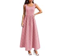 Foweknow Sommerkleid Damen Leinenkleid Elegant Kariertes Maxikleid Ärmellos Sommerkleider Leicht Und Luftig Strandkleid Boho Kleider Mit V-Ausschnitt A-Linie Musselin Kleid Trägerkleid