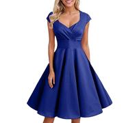 Foweknow Strandkleid Damen V Ausschnitt Cocktailkleid Herbstkleid Elegant Knielang Casual Kleid Retro Rockabilly Petticoat Kleider Ballkleid Modern Sexy Hochzeitskleider Plissee Loose Swing Kleid