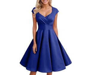 Foweknow Strandkleid Damen V Ausschnitt Cocktailkleid Herbstkleid Elegant Knielang Casual Kleid Retro Rockabilly Petticoat Kleider Ballkleid Modern Sexy Hochzeitskleider Plissee Loose Swing Kleid