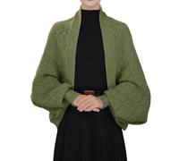 Foweknow Strickjacke Kurz Damen Weiche Schal Strickcardigan Elegant Pullover Cardigan Langarm Einfarbig Oberteile Leichte Dünne Gestrickter Zopfschal Warmer Kaschmirschal