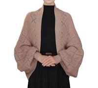 Foweknow Strickjacke Kurz Damen Weiche Schal Strickcardigan Elegant Pullover Cardigan Langarm Einfarbig Oberteile Leichte Dünne Gestrickter Zopfschal Warmer Kaschmirschal