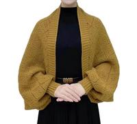 Foweknow Strickjacke Kurz Damen Weiche Schal Strickcardigan Elegant Pullover Cardigan Langarm Einfarbig Oberteile Leichte Dünne Gestrickter Zopfschal Warmer Kaschmirschal