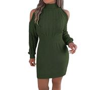 Foweknow Strickkleid Damen Lässig Elegant Winterkleid Pulloverkleid Winter Stricken Tunika Pulli Kleid Warm Casual Wollkleid Rollkragen Schulterfrei Partykleid Pullover Für Herbst Winter