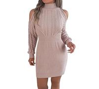 Foweknow Strickkleid Damen Lässig Elegant Winterkleid Pulloverkleid Winter Stricken Tunika Pulli Kleid Warm Casual Wollkleid Rollkragen Schulterfrei Partykleid Pullover Für Herbst Winter