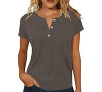 Foweknow T-Shirt Damen V Ausschnitt Kurzarm Blusenshirt Basic Sommer Oberteile Knopfleiste Shirts Frauen Lockere Loose Fit Longshirt Basic Tunika Oversized Große Größen Damenbluse Mit Knöpfe