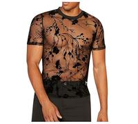 Foweknow T-Shirts Für Herren Durchsichtiges Blumenmuster Muskelshirt Sexy Floral Mesh Kurzarmshirt Sommer Netzhemd Sissy Dessous Männer Transparent Rundhalsausschnitt Sportshirt
