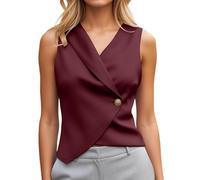 Foweknow Tank Top Damen Satin Tanktop Elegant V Ausschnitt Oberteile Sommer Ärmellos Anzugweste Business Damenwesten Lässig Atmungsaktive Blusentop Einfarbige Casual Tunika Sexy Trägertop