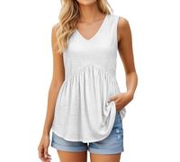 Foweknow Tanktop Damen Sommer Ärmelloses Tunika Frauen Elegant Sexy V Ausschnitt Locker Bluse Oberteile Lang Casual Lässig Camisole Trendy Blusentop Einfarbig Trägershirt Basic Sommertops