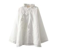 Foweknow Tops Damen Baumwolle Leinen Stickerei Shirts Vintage Hanfu Traditioneller Chinesischer Tang-Anzug Mit Knopfleiste Blusen Elegant Übergroß Damenbluse Blusenshirt Trainingsshirt