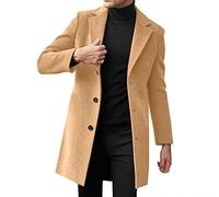 Foweknow Trenchcoat Herren Jacke Lang Wollmantel Herren Einfarbiger Winterjacke Mit Button Winter Warm Ohne Kapuze Windjacke Thermo Dicke Übergangsmantel Mit Tasche Bequem Fit Softshelljacke