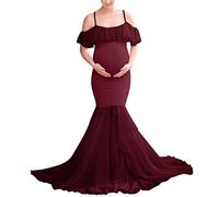 Foweknow Umstandskleid Festlich Stillmode Maternity Dress Elegant Fotoshooting Schulterfreies Chiffonkleid Spaghettiträger Rüschen Ärmel Stillkleidung Sommer Umstandskleidung Für Schwangere