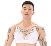Foweknow Unterwäsche Herren BH Bügel Push Up Crop Top Sissy Dessous Männer Spitzen Rückenausschnitt-Nahtlose Bügel-BH Harness Männer Gay Sexy Bustier Bikini Oberteil Nachtwäsche Schlafanzug