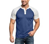 Foweknow Waffel Henley Shirt Herren Slim Fit Poloshirt Mit Knopfleiste Zweifarbiges Patchwork Tshirt Leicht Atmungsaktive Overshirt Business Casual Sport Tshirts Für Männer Arbeitsshirt