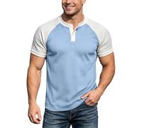 Foweknow Waffel Henley Shirt Herren Slim Fit Poloshirt Mit Knopfleiste Zweifarbiges Patchwork Tshirt Leicht Atmungsaktive Overshirt Business Casual Sport Tshirts Für Männer Arbeitsshirt