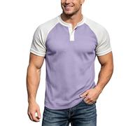 Foweknow Waffel Henley Shirt Herren Slim Fit Poloshirt Mit Knopfleiste Zweifarbiges Patchwork Tshirt Leicht Atmungsaktive Overshirt Business Casual Sport Tshirts Für Männer Arbeitsshirt