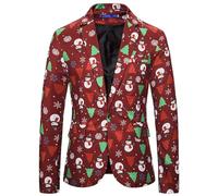 Foweknow Weihnachtsblazer Für Herren Elegant Anzugjacken Rentier Weihnachtsmann Schneeflocke Weihnachtsmotiv Sakko Herren 3D Bedruckte Weihnachtspulli Lustig Christmas Smokings