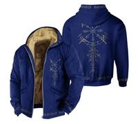 Foweknow Wikinger Jacke Herren Viking Tattoo Kapuzenjacke Mit Fleecefutter 3D-Druck Zip Hoodies Verdickte Langarm Kapuzenpullover Sweatjacke Gothic Mittelalter Vintage Hooded Mit Tasche