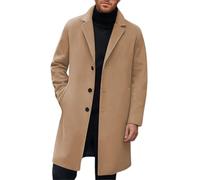 Foweknow Wollmantel Herren Wolle Mantel Lang Elegant Wintermantel Business Herrenmantel Winterjacke Männer Übergangsmantel Trenchcoat Einfarbig Einreihige Übergangsjacke Funktionsjacke