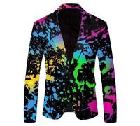 Fowjknww Bunt Anzugsakko Herren Regenbogen Slim Fit Elegante Blazer Rainbow Sommersakko Business Sportlich Herrenjacke 70Er Disco Karneval Partyjacke Mottoparty EIN-Knopf Kostüm