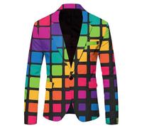Fowjknww Bunt Anzugsakko Herren Regenbogen Slim Fit Elegante Blazer Rainbow Sommersakko Business Sportlich Herrenjacke 70Er Disco Karneval Partyjacke Mottoparty EIN-Knopf Kostüm