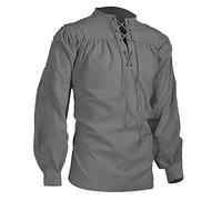 Fowjknww Langarmhemd Herren Ethnisches Vintage Hemd Folk Stil Schnürhemd Steampunk Mittelalter Gothic Top Freizeithemd Leinenhemd Halloween Hemden Klassisches Piratenhemd Kleidung