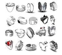 Fowybe Coole Gothic-Ringe | 20-teiliges Cooles Ring-Set,Stapelbare Gothic Biker verstellbare offene Ringe Gothic Ringe, Vintage Chunky Knuckle Ringe, Boho offene Ringe Y2K Zubehör