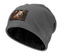 Fox and Flowers Printed Black Warm Ski Cap, Thickened Fleece Lined Buffet Hood, Elastic Knitted Cap, Grau, Einheitsgröße