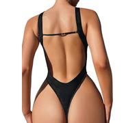 Foxiny Sexy rückenfreier, frecher Badeanzug mit hohem Beinausschnitt, V-Ausschnitt, Bauchkontrolle, einteiliger Badeanzug, Schlange schwarz, Large