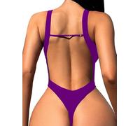 Foxiny Sexy rückenfreier frecher Tanga-Badeanzug mit hohem Beinausschnitt und V-Ausschnitt, einteilig, Violett, XX-Large