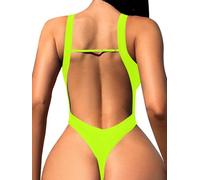 Foxiny Sexy rückenfreier frecher Tanga-Badeanzug mit hohem Beinausschnitt und V-Ausschnitt, einteilig, neon green, Medium
