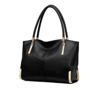 FOXLOVER Große Kapazität Tote Handtaschen für Frauen, Echtes Leder Damen Top-Griff Taschen Mode Schultertaschen Geldbörsen, Schwarz