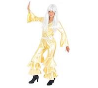 Foxxeo goldenes 70er Jahre Disco Kostüm für Damen Karneval Fasching Party gold Overall Jumpsuit Größe XXL