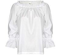 Foxxeo Piratenbluse für Damen Piratenhemd weiß Mittelalter Bluse Hemd Karneval Fasching LARP Outfit S-XL, Größe:S