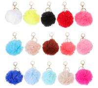 FOYTOKI 15 Stück 8cm 15 Farben Flauschiger Fellbommel Schlüsselanhänger Bunte Kunstfell Bommel Kreative Taschen Rucksackanhänger mit Praktischem Druckknopf Modisches DIY Accessoire für