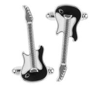 FOYTOKI 2 Stück Manschettenknöpfe Herren Gitarrenform aus Messing Klassische Kleine Hemdmanschettenknöpfe für Hochzeit und Tägliches Tragen Silberfarben Robust und Elegant