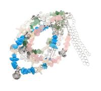 FOYTOKI 4 Stück Verstellbare Boho-Armbänder mit Steinsplittern und Muschelanhängern Dehnbare Damenarmbänder mit Schildkröten- Meeresstern Strandmotiven Sommerliche Freundschaftsarmbänder