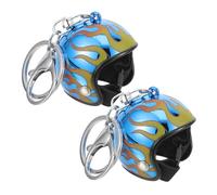 FOYTOKI Motorradhelm Schlüsselanhänger Kunststoff Metall Tragbarer Rucksack Anhänger Mit Blauem Flammendesign Vielseitige Schlüssel Und Taschen Dekoration Für Männer 2 Stück