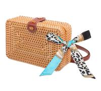 FOYTOKI Stroh Umhängetasche Damen Handgewebt Kompakt Leicht mit Schal Natürliche Strohtasche für Sommer Strand