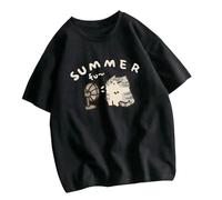 FOZCJS T Shirt Damen T-Shirt Sommer-frauenkleidung Lässig Kurzarm Tee Unisex Kawaii Grafik T-Shirts Tops-schwarz-m