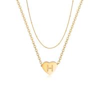 FPEAOB Kette Herz Damen Halskette, Layering Ketten Set, 18K Gold Edelstahl, Buchstaben Kette, Initiale Namenskette, Personalisiert Kette Damen, Jubiläum, Geburtstag, Weihnachten Geschenk (H)